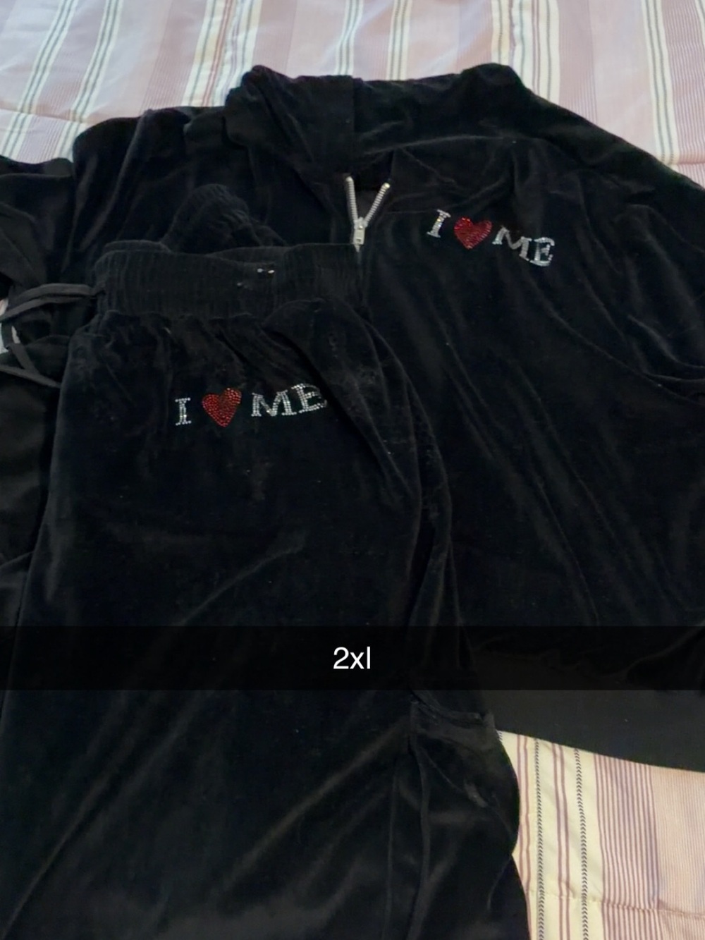Black Kids Velour Pajama Set with Red Heart Accent